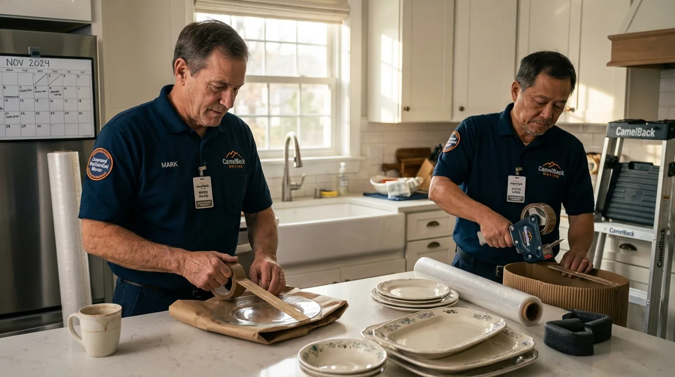 Professional crew packing kitchen dishware in Burtonsville, MD